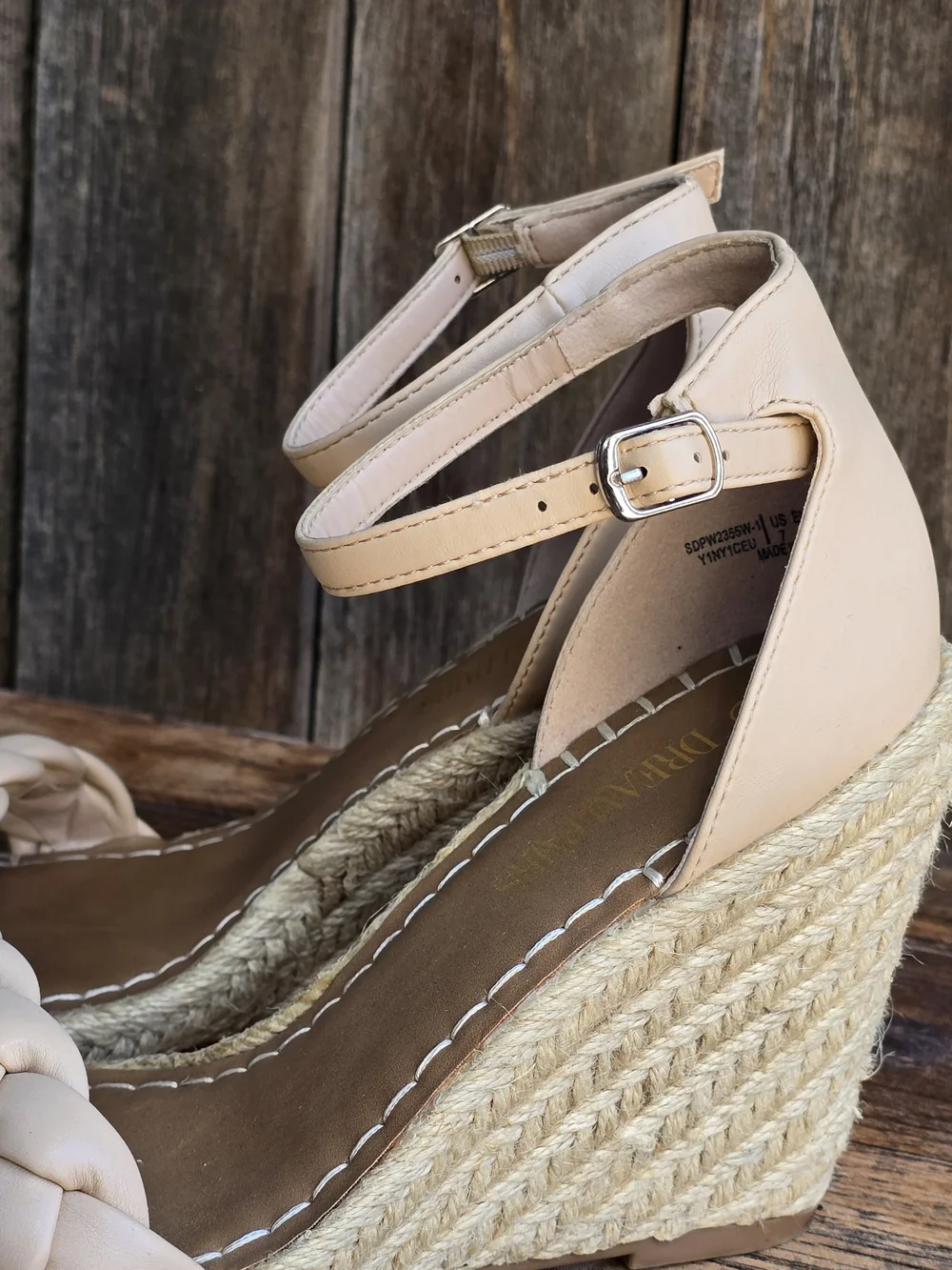 Dream Paris Braided Ankle Strap Wedge Sandals in Beige Size 7